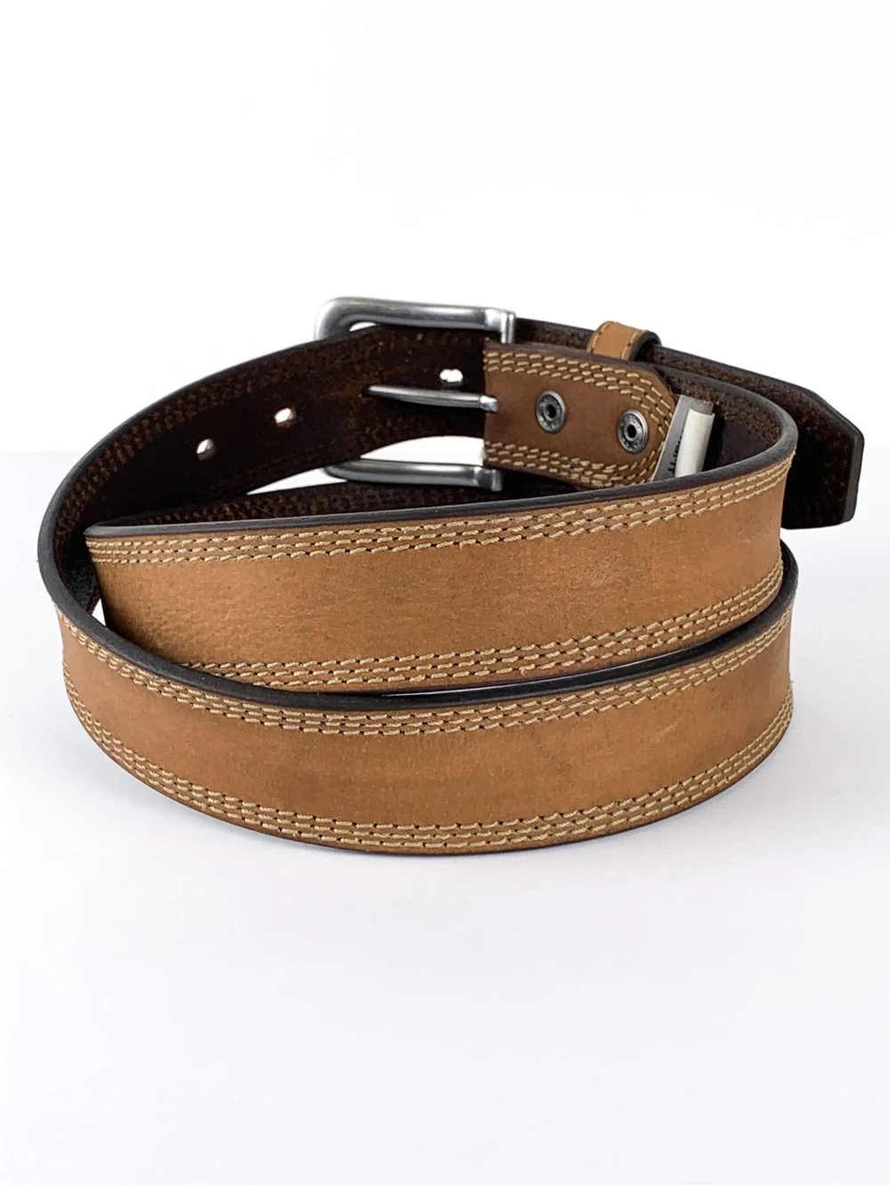 Carhartt brown leather belt men’s size 38 top grain leather silvertone buckle